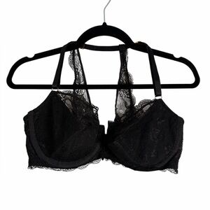 Cacique Black Lace Racerback Bustier Bra Romantic Lingerie Womens Sz 38DD